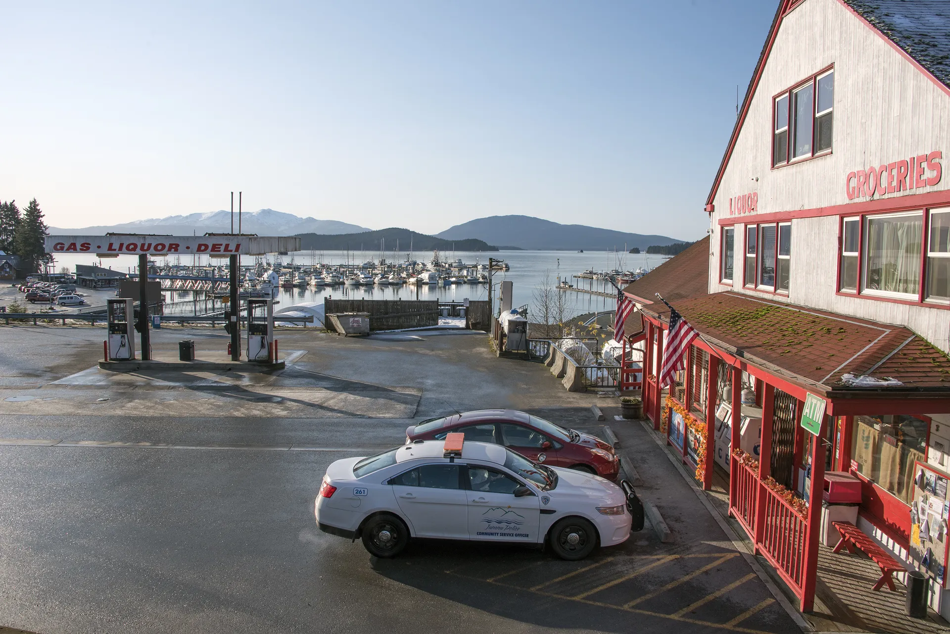 Working harbor and local businesses at Auke Bay